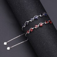 wholesale S925 Sterling Silver New Design Sense Natural Sapphire Bracelet for Women, European and American Style, Set with Garnet-Natural garnet &gt;925 silver