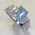 wholesale S925 silver new 6*8mm rectangular flat-cut aqua blue square ring for women, fashionable, simple, and elegant-0-2