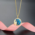 wholesale S925 Silver Cross-Border Small Fresh Space-shaped Pendant with Drip Enamel, Korean Star and Moon Round Women's Necklace-0-5