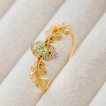 wholesale S925 silver plated with 14K gold, vintage lace-wrapped floral peridot ring, Dunli Jewelry spring new collection-0-1