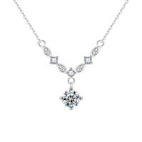 S925 Sterling Silver Moissanite Shining Galaxy Necklace-Sparkling Galaxy Necklace (White Gold)  1 Carat Moissanite