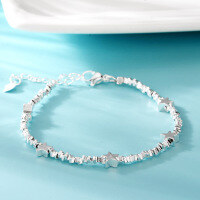 wholesale Metal material new double-layer snake bone three-bead necklace niche design three-life three-world bead sterling silver star bracelet forest-style collarbone chain-xb1040--Silver Star Bracelet