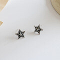wholesale S925 Sterling Silver Korean Style Five-Point Star Earrings, Minimalist, Versatile, Vintage Distressed Look-0-1