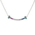 wholesale S925 Sterling Silver Korean-style One-word Smile Gradient Zircon Rainbow Simple and Fresh Pendant Necklace for Women-0-4
