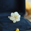 wholesale 925 silver with appraisal certificate, gold-plated, inlaid with Hetian jade, vintage-style floral open-ended ring for women-0-0