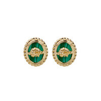 wholesale [925 Gold Plated Silver] Japanese Light Luxury Jewelry, Vintage Earrings with Unique Design, Natural Malachite Women's Ear Studs-Malachite earrings