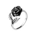 wholesale S925 Sterling Silver Women's Vintage Thai Silver Rose Flower Ring, Edgy Fashion Black Leaf Index Finger Ring J8324-0-4