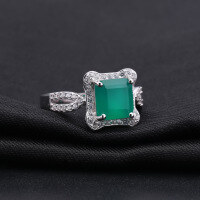 wholesale S925 Silver Luxury Vintage Natural Green Agate Gemstone Ring, Unique High-End Feel-Green Agate US Size 7