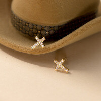 wholesale S925 Sterling Silver Exquisitely Simple and Minimalist Ins Advanced Niche Design Full Diamond Cross Stud Earrings M06164-S925 silver pair gold 925 silver