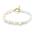 wholesale S925 Sterling Silver Natural Aquamarine Freshwater Pearl Bracelet, High-End Sense Light Luxury Beaded Bracelet for Women, Skin-Whitening Hand Accessory-0-4