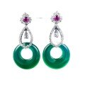 wholesale S925 Sterling Silver Inlaid with 20mm Green Chrysoprase Ear Studs, Wealthy Style Extravagant Setting Classic Ear Accessories for Drop Shipping-0-4