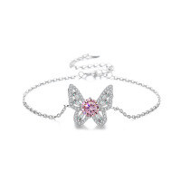wholesale S925 Sterling Silver Moissanite Butterfly Intricate Craftsmanship Premium Edition Bracelet Cross-Border Hot-Selling Jewelry High-End Gift for Best Friend-1 carat (pink moissanite) bracelet 925 silver