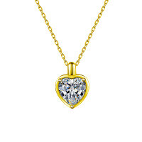 Sterling Silver Moissanite Heart Necklace Women's Fashion Pendant-Heart-shaped necklace (gold)  1-carat moissanite (heart-shaped, 6.5mm)