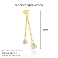 wholesale S925 Sterling Silver Sweet Heart-shaped Earrings With Super Sparkling Rhinestones, Elegant And Versatile Design-E4739-Gold/Single 925 Silver