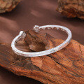 wholesale 9999 Pure Silver "Peace and Joy" Open Bangle with Unique Minimalist Design, Versatile Blessing Bracelet Gift-0-2