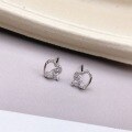 wholesale S925 Sterling Silver Fashion Sweet Heart Inlaid Diamond Stud Earrings, Minimalist Niche Delicate Peach Heart Ear Accessories Gift for Women-0-2