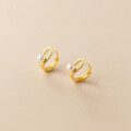 wholesale S925 silver short and small ear clasp hoop, Korean-style synthetic pearl geometric women's earrings G8985-0-2