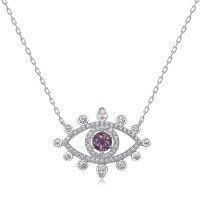 wholesale S925 Silver New European and American Stylish and Personalized Alexanderite Necklace Demon Eye Collarbone Chain Wholesale from Manufacturers-Cultured Alexandrite > 925 Silver