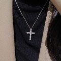 wholesale 925 Sterling Silver Fully Diamond-Cross Pendant Necklace with Exquisite Sparkling Diamonds, Luxury Minimalist Design Layering Collarbone Chain for Women-0-2