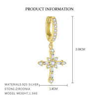 wholesale 925 Sterling Silver Cross Earrings with Inlaid Sparkling Diamonds, Women's Minimalist Niche Luxury Elegant European and American Earrings-E5051-Gold/Pair 925 Silver
