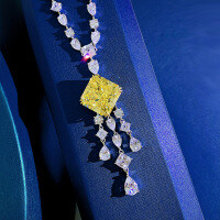 wholesale Silver 64ct 18*18 Goose Yellow Large Pendant European and American Luxury Necklace 43cm, Zhuo Zhifang Jewelry New-Yellow【N136】 925 silver