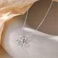 wholesale S925 Sterling Silver Artisan Miracle Flower Micro-Inlaid Zircon Five-Petal Necklace for Women, Light Luxury Small Batch Design, Ins Style-0-0