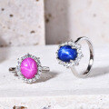 wholesale S925 Sterling Silver Vintage-Inspired Luxury Six-Ray Star Ruby and Sapphire Ring-0-0