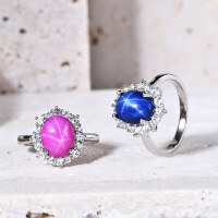 wholesale S925 Sterling Silver Vintage-Inspired Luxury Six-Ray Star Ruby and Sapphire Ring-Starlight Ruby Ring US Size 9