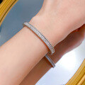 wholesale 925 Silver Plated with White Gold, Mu Jing Jewelry Double Row Bracelet for Women, Fashion Minimalist Row Diamond Thin Bracelet Delicate-0-3