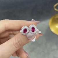 wholesale 925 Sterling Silver Commute Lady Dior Style Oval Pigeon Blood Red Ruby 2 Carat Ring Women's Fashion Simple and Versatile-Cultured Ruby Earrings 925 Silver Gold Plated