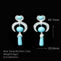 wholesale Metal: 925 Silver Gold Plated High Carbon Diamond Blue Turquoise Crescent Moon Shape Fashion Jewelry Versatile Accessories Exquisite Women's Earrings-0-1