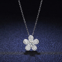 925 Silver Pendant with 1-Carat Moissanite, Camellia Necklace-50-piece chain (set with zircon)  925 silver