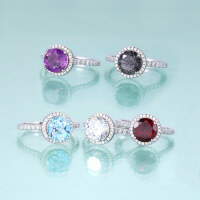 wholesale S925 Sterling Silver Retro Crystal Black Tourmaline Ring 8mm Round Natural Topaz Ring Silver Jewelry in Stock-Zircon Ring  US size 5 (domestic size 11)