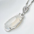 wholesale S925 Silver Korean Fashion Minimalist Chalcedony Pendant with Micro-Inlaid Zircon Collarbone Chain, a Birthday Gift for Women-0-4