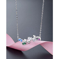 wholesale S925 Sterling Silver Olive Branch Leaf Necklace for Women with Micro-Paved Zirconia, Unique Design, High-End Feel, Versatile Collarbone Chain Accessory-Colored Diamond Necklace White Gold &gt; 925 Silver