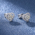 wholesale S925 Sterling Silver Moissanite Heart Earrings for Women, Full Diamond Heart-Shaped Earrings, Niche Design, Luxurious Star Point Series-0-2
