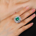 wholesale S925 pure silver Enzela emerald zircon high-carbon diamond square ring for women, cross-border hit, elegant-0-2