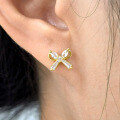 wholesale S925 Sterling Silver Zircon Bow Nut Screw Ear Stud, Small Design, High-End Feel, Ear Cartilage Earring-0-3