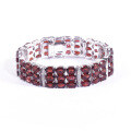 wholesale S925 Sterling Silver Elegant Three-Row Inlaid Natural Garnet Luxurious Gemstone Bracelet for Women, European and American Style-0-4