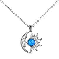 wholesale S925 Sterling Silver Cross-Border New Opal Series Moon and Sun Design Pendant Necklace for Women Wholesale-Platinum blue DY190752-SW-BU 925 silver