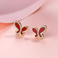 wholesale Metal material trendy butterfly micro-pave red necklace, luxury ferris wheel butterfly love resin stud earrings for women-0-2