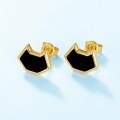 wholesale S925 Sterling Silver Japanese New Fashion Minimalist Cute Cat Stud Earrings Women Small Black Onyx Earrings Wholesale Custom-0-2