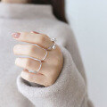 wholesale S925 Sterling Silver AR1561 Korean Version Fashionable Minimalist Geometric Double Bead Ring-0-2