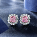 wholesale Sterling Silver 925 Mounted 2ct Pink High Carbon Diamond Stud Earrings with 7*7 Ice Flower Cut Simple Design-0-5