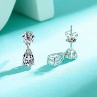 18K Gold Plated 925 Sterling Silver Pear Moissanite Earrings Wholesale-(0.5ct + 1ct) * 2 platinum gold