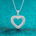 S925 Silver Moissanite Double-Layer Heart Pendant Necklace-0-4