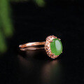 wholesale Silver rose gold plated with certificate egg-faced jade ring, retro Chinese style adjustable open-ended wanzi green jade women's ring-0-5