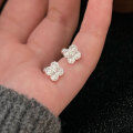 wholesale S925 Sterling Silver Inlaid Zircon Four-Leaf Clover Ear Studs for Women, Exquisite and Minimalist Style Earrings-0-2