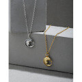 wholesale S925 Sterling Silver Korean Version Ins Niche Design Minimalist Versatile Moon Pendant Vintage Antique Finish Women's Collarbone Necklace-0-1