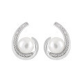 wholesale S925 Sterling Silver Korean Version Geometric Teardrop Full Diamond Inlaid Pearl Earrings for Women, Ins Minimalist Cool Style-0-4